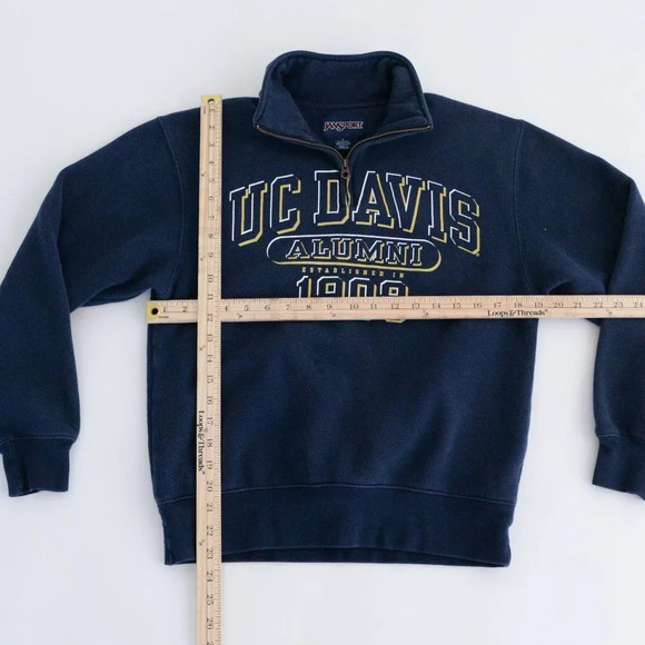 Vintage JanSport Navy UC Davis Quarter Zip Pullover Sweater S - Picture 1 of 9